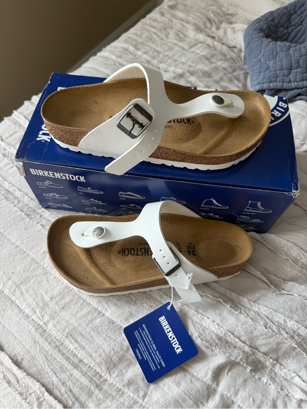 New In Box Birkenstock Gizeh BS Sandals White EU 36 Normal Width Women 5 Men 3